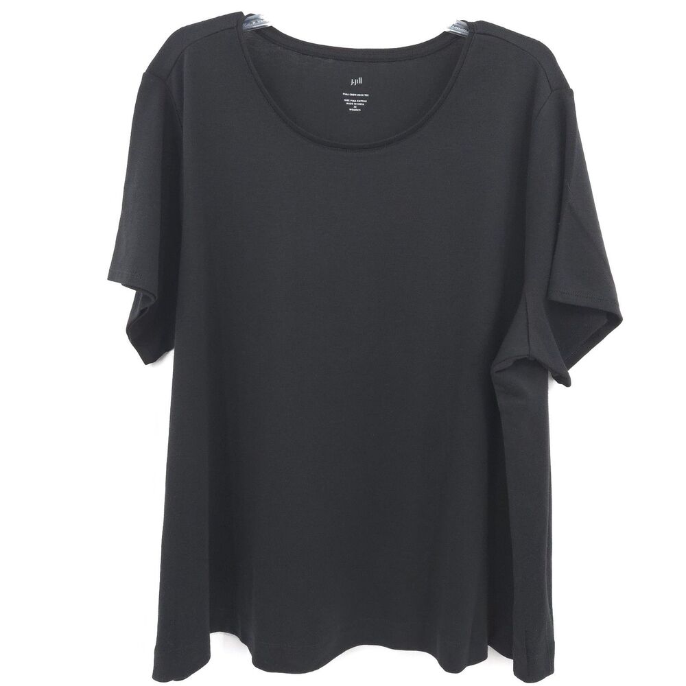 J. Jill pima crew-neck tee t-shirt Size 3X short sleeve solid black 100% cotton